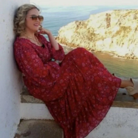 Zara Red V-Neck Bishop Sleeve Sundress - Picture 6 of 6